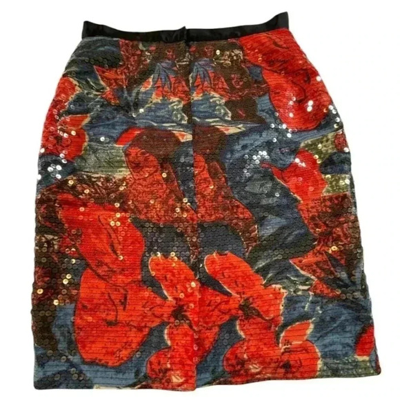 Anthropologie 🌸 Wolven Sequin Sugared Fleur Skirt Blue Red Size 4 - Picture 6 of 8